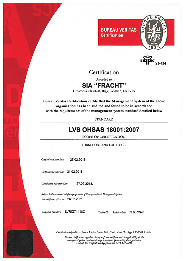 LVS OHSAS 18001:2007 Certificate